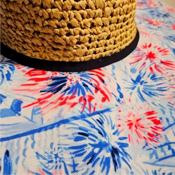 Lilly Pulitzer Sea to Shining Sea Print Pink and Blue Woven Hat - Picture 5 of 11